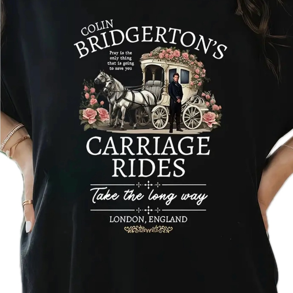 NEW Women XXL 2X Penelope & Colin Bridgerton Season 3 Tee Shirt Carriage Scene!
